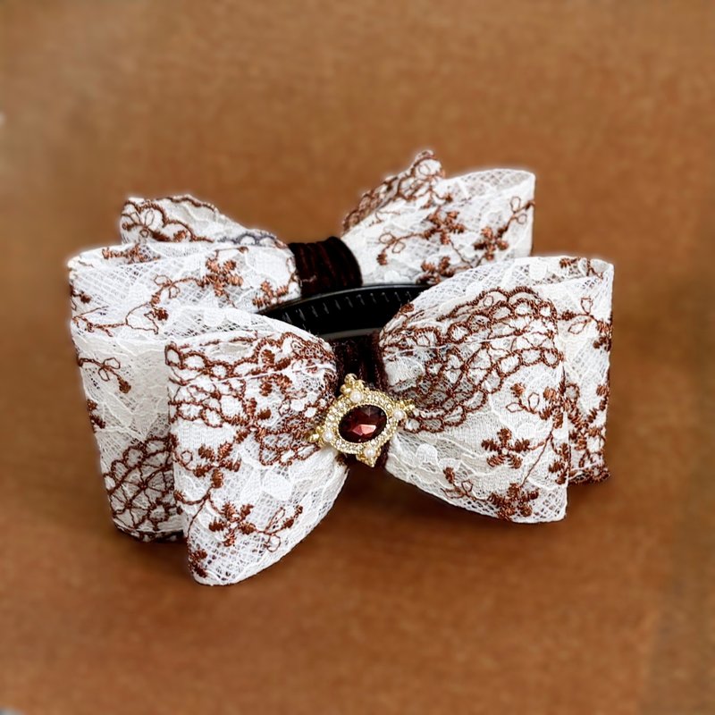 双层蝴蝶结 蕾丝香蕉夹 马尾夹 鲨鱼夹 发圈 发夹 抓夹 弹夹 - 发饰 - 其他材质 咖啡色