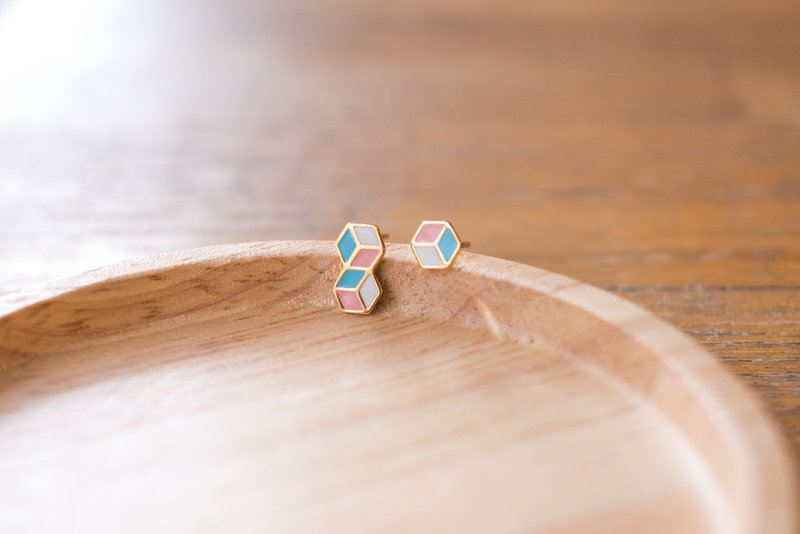 几何宝石  手作耳环 - 耳环/耳夹 - 珐琅 多色