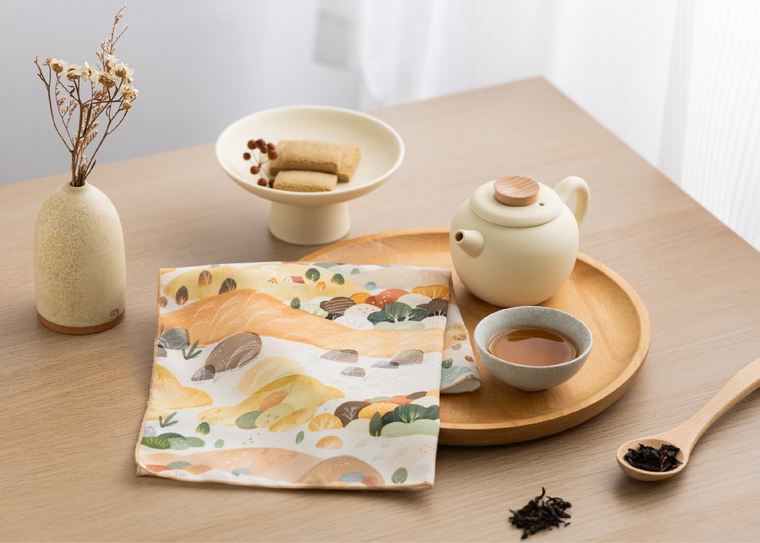 【秋日野营-与山饮茶】手巾 / 立体茶包 - 手帕/方巾 - 聚酯纤维 橘色