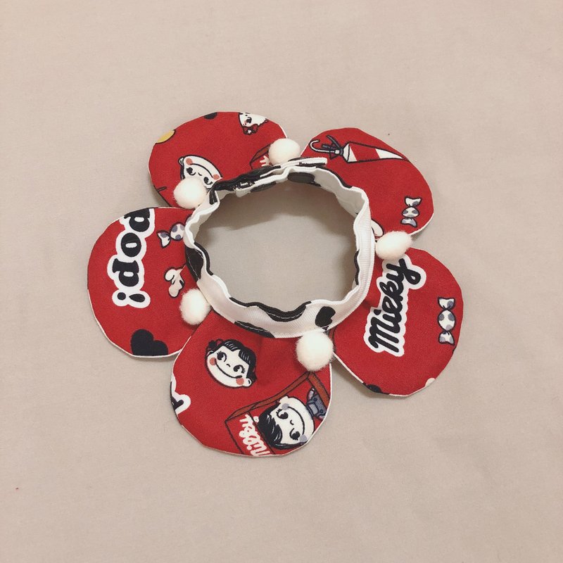 【恰氏手作】不二家peko牛奶妹×乳牛 大花瓣宠物领巾围脖项圈 - 项圈/牵绳 - 棉．麻 