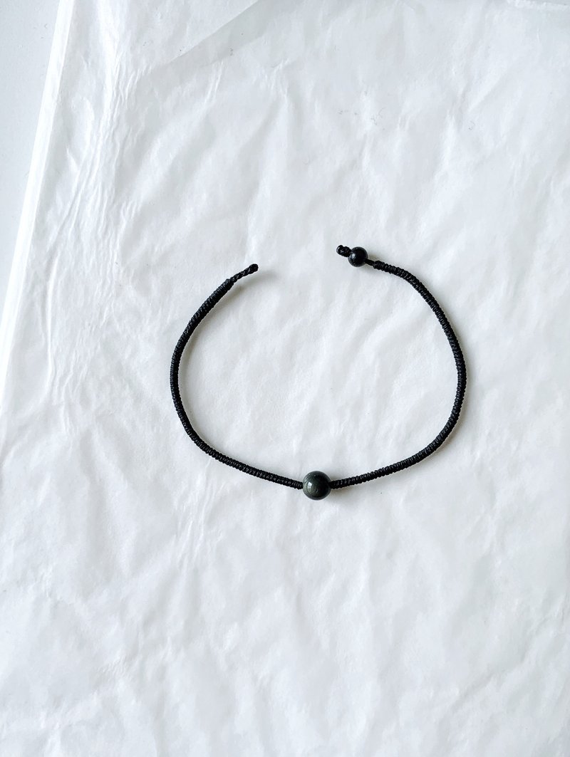 大黑曜石 金刚结 蜡线手环 极细 避邪 神秘力量 不再哭泣的宝石 - 手链/手环 - 其他材质 黑色