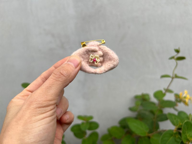 手印胸针 - 胸针 - 羊毛 粉红色