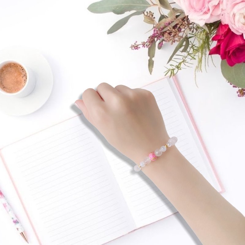微甜轻盈 黄金 粉晶 月光石 白水晶 手链 - 手链/手环 - 水晶 
