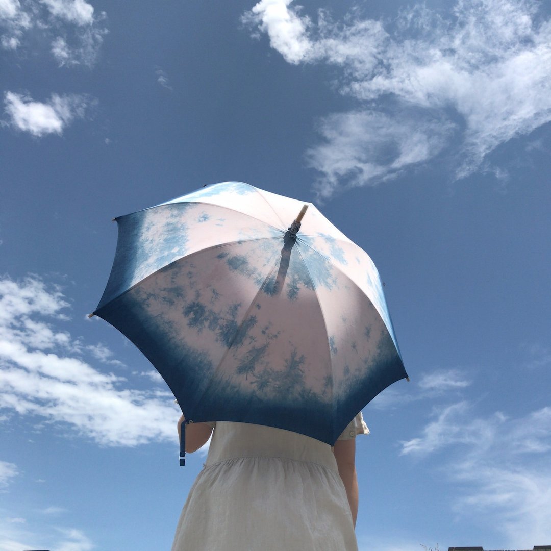 Hand-dyed Suzanne Parasol indigo dyed + mud-dyed sunshade shibori tie-dye Indigo dyed Japan blue - 其他 - 棉 蓝色
