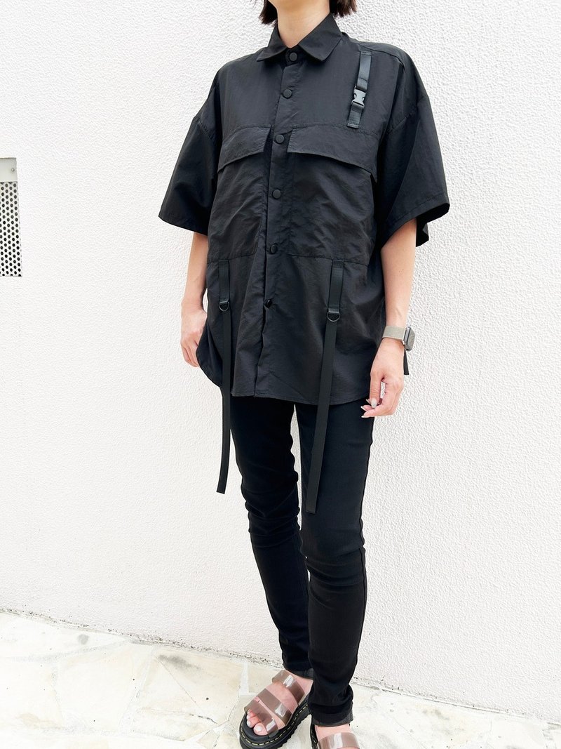 尼龙衬衫 / 黑色 / F 尺寸 / hellcatpunks / hcp-sh-0045 - 女装上衣 - 尼龙 黑色