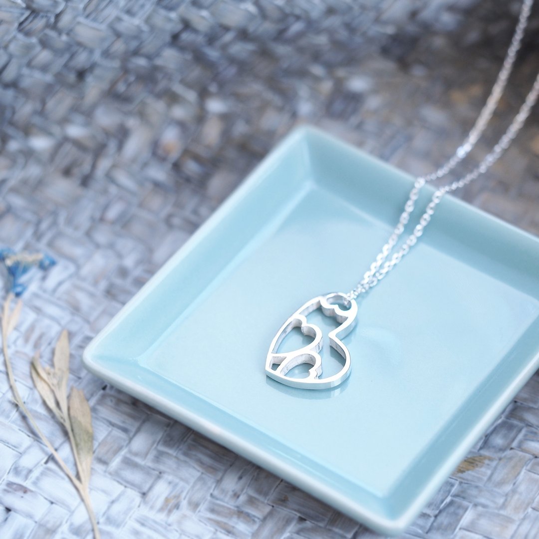 Butterfly Heart Necklace Silver 925 - 项链 - 其他金属 银色