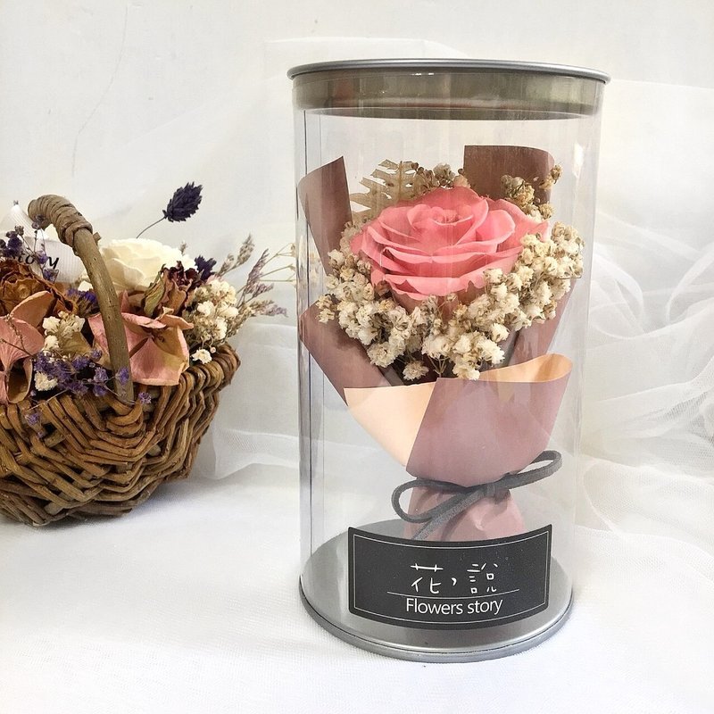 桃粉色永生玫瑰瓶中花-含盒 - 植栽/盆栽 - 植物．花 粉红色