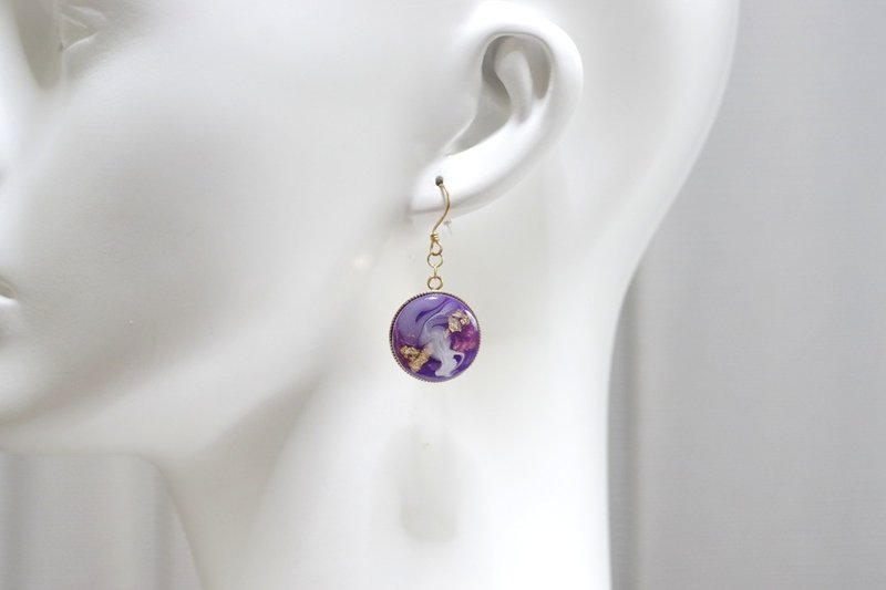 树脂艺术 圆形耳环・雨夜的品鉴 - 耳环/耳夹 - 树脂 紫色