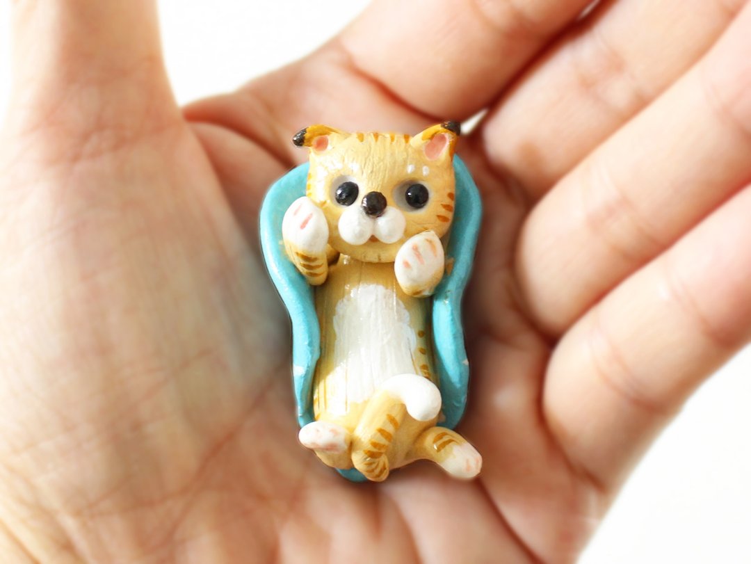 BB猫猫颈链 - 软陶立体手造项链 - 项链 - 纸 金色