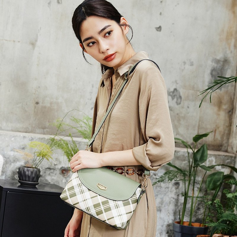 【金安德森】Sylvia  经典格纹翻盖斜侧包-罗勒绿 - 侧背包/斜挎包 - 人造皮革 绿色