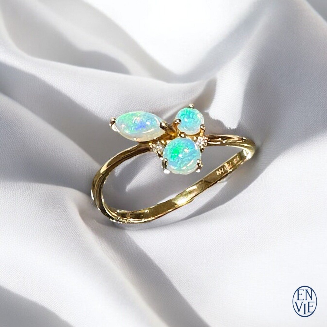 18K 澳洲蛋白石戒指 18K Australian Opal Diamond Ring 毕业礼物 - 戒指 - 贵金属 