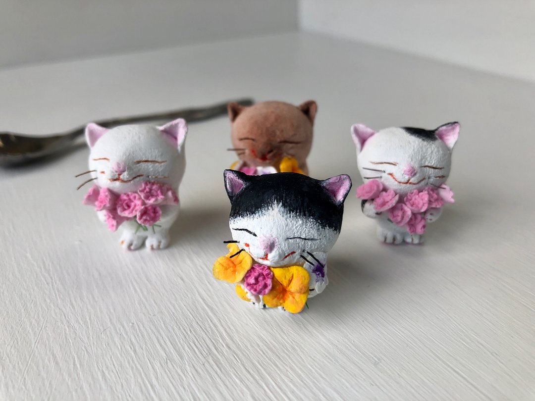 The Bouquet Cat (Black&White) - 玩偶/公仔 - 粘土 白色