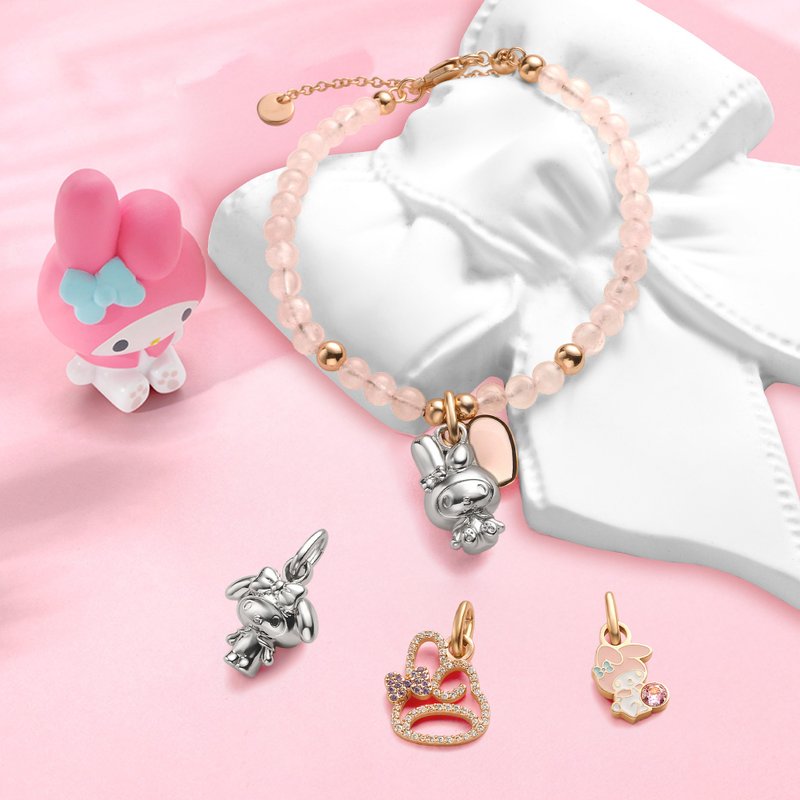My Melody 特别版 定制化刻字 纯银宝石珠饰手链 (4色) - 手链/手环 - 纯银 粉红色