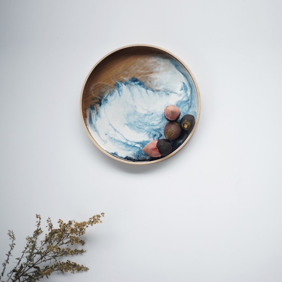 【 蓝山雪海・月球体・木制トレイ扥盘】21cm - 浅碟/小碟子 - 木头 蓝色