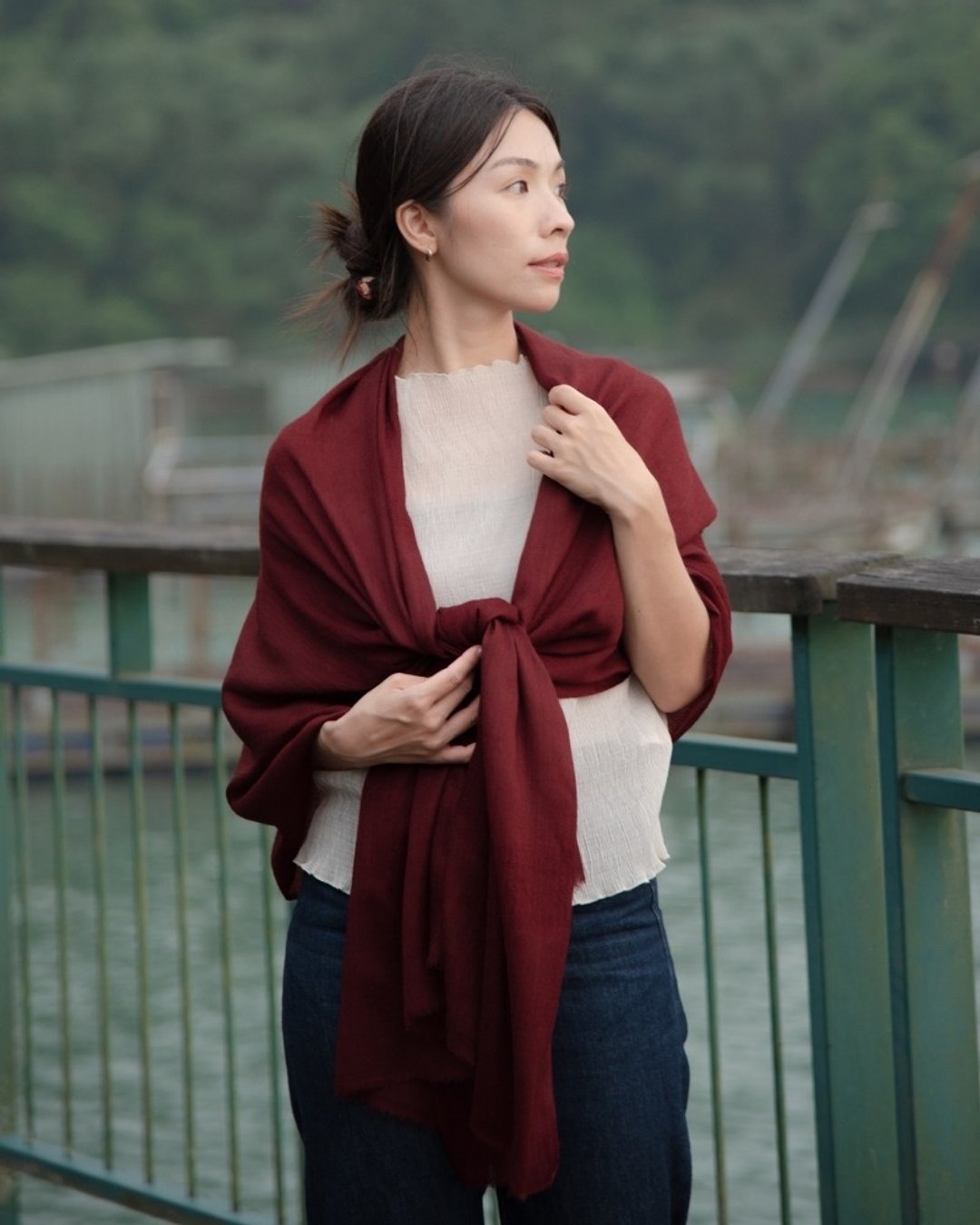 喀什米尔 Cashmere 羊毛围巾 - 酒红 - 围巾/披肩 - 羊毛 红色