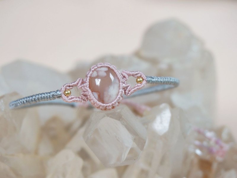 | MC | 天然櫻花瑪瑙 真絲編織手環手鏈 - 手链/手环 - 丝．绢 