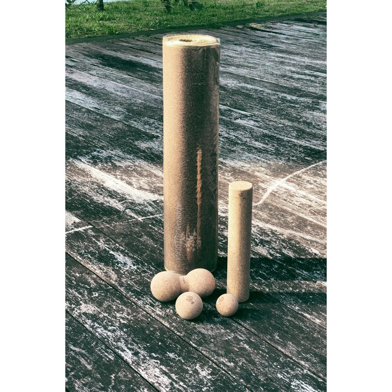 天然软木橡胶瑜珈垫 + 筋膜按摩三件组 - 瑜珈垫 - 软木/水松木 卡其色