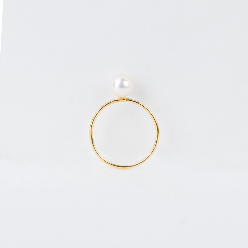 14KGF注金 珍珠锆石镶嵌细戒 - 戒指 - 珍珠 