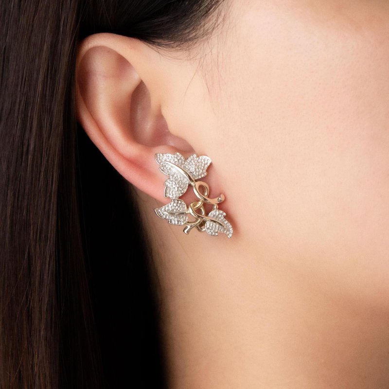 美国Sarah Coventry品牌1958年古董PLAIN&FANCY系列 藤叶银色耳夹 - 耳环/耳夹 - 其他金属 银色