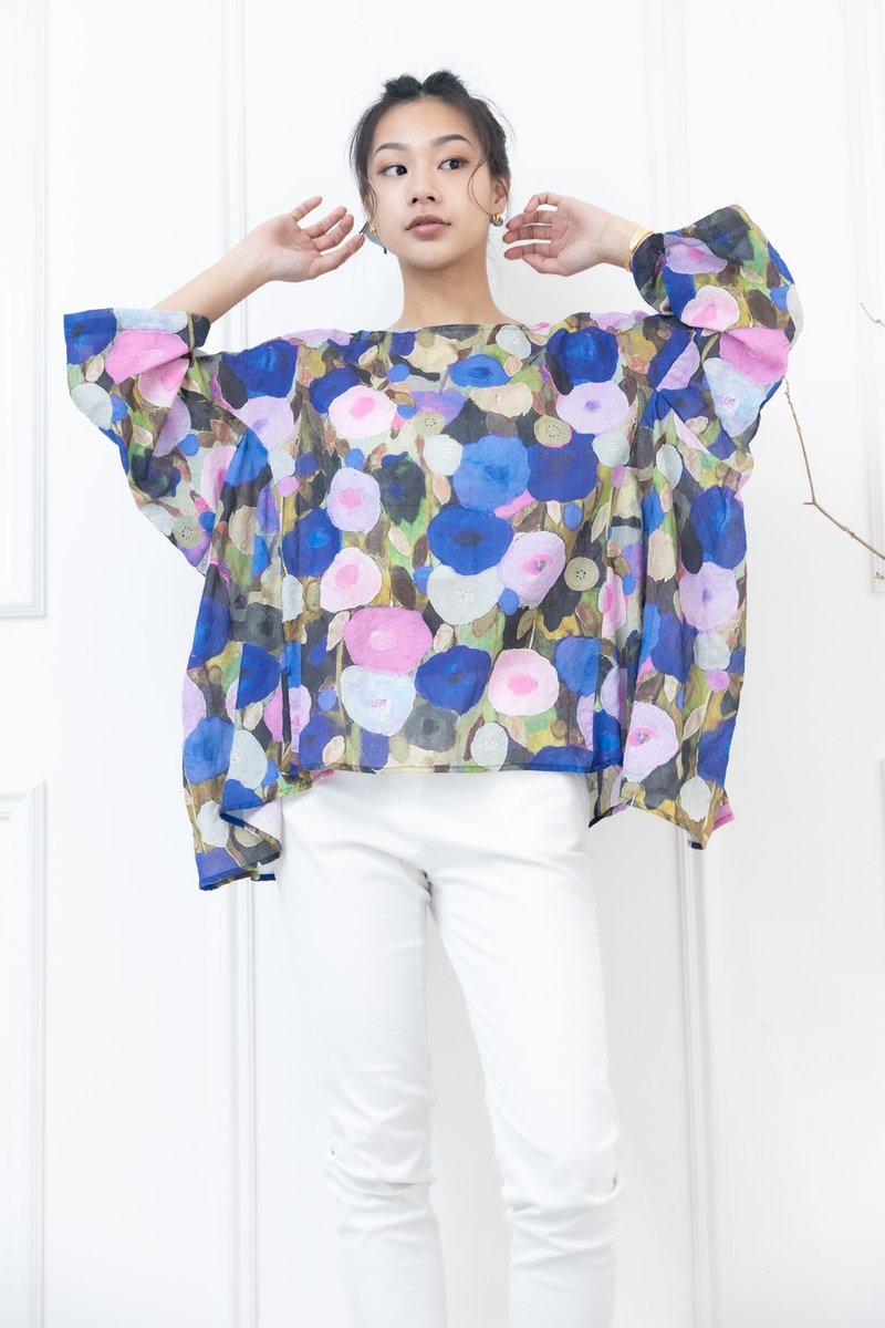 紫色.深蓝色圆形花朵造型上衣 - 女装上衣 - 其他材质 紫色