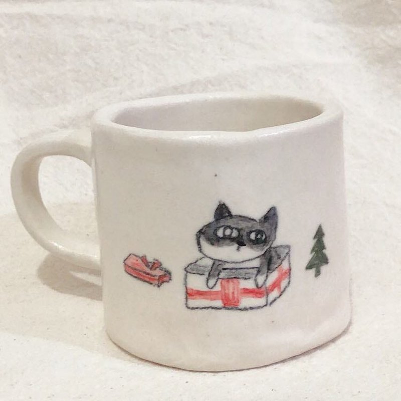 手捏手绘白瓷猫猫 咖啡杯 - 咖啡杯/马克杯 - 瓷 白色