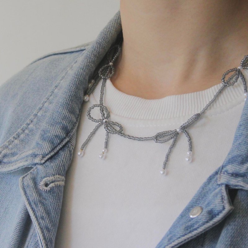 台北天空 蝴蝶结串珠项链 - 项链 - 其他材质 蓝色