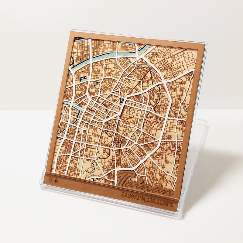 一方地图-台南 | 台湾城市地图 | 定制化地图 - 摆饰 - 木头 多色