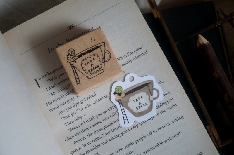 一杯休息的时间 _ 木头印章 - 印章/印台 - 木头 咖啡色