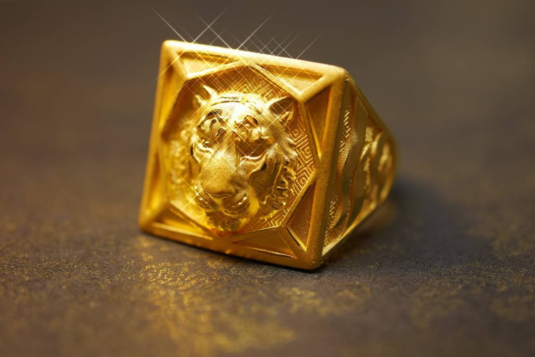 黄金戒指-猛虎金戒-黄金9999戒指 - 戒指 - 24k 金 金色
