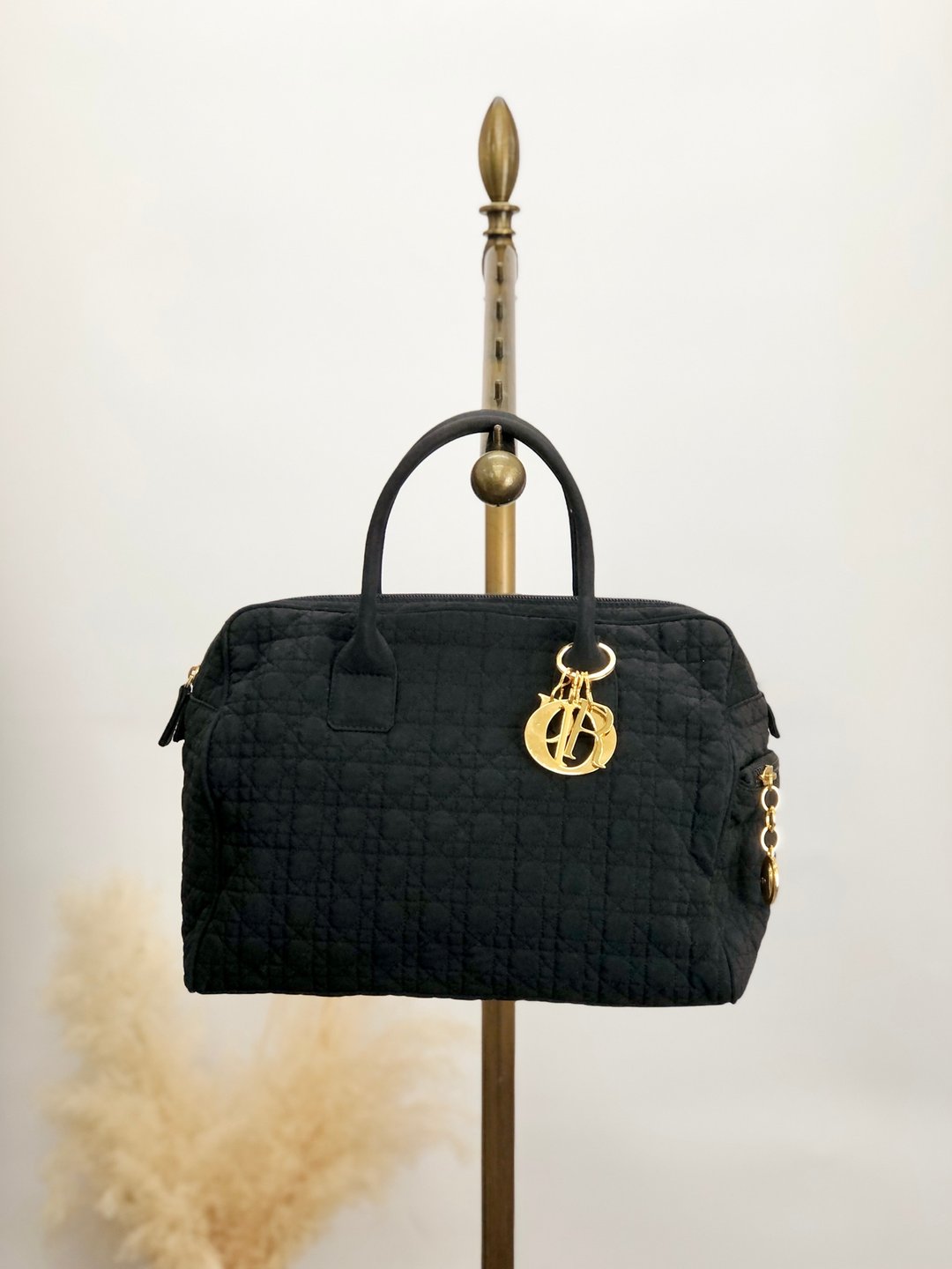 【日本直送，名牌包装】Christian Dior Cannage 手提包黑标志吊饰尼龙迷你波士顿旧 t3p5um - 手提包/手提袋 - 尼龙 黑色