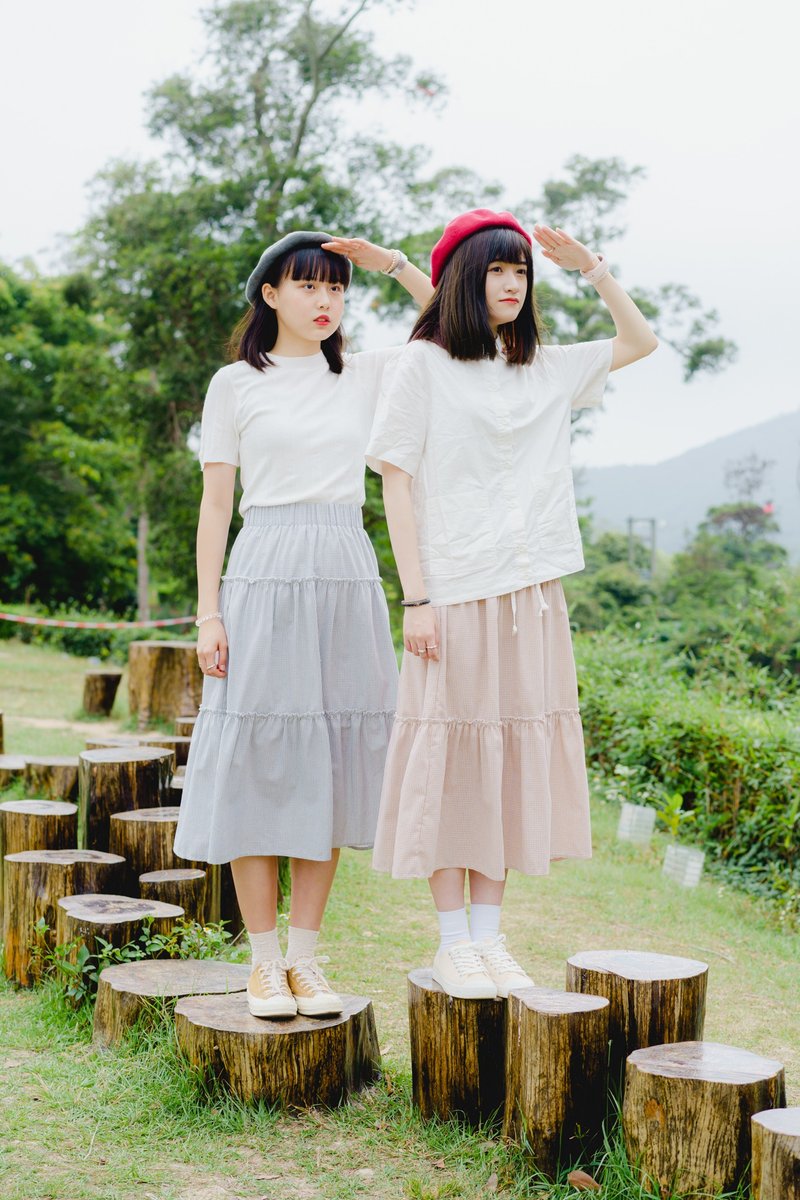 //格子布卷边半身裙// - 裙子 - 其他材质 多色