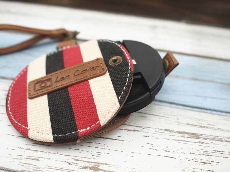 旅行相机镜头盖收纳套(法国风条纹/黑红白条纹) - 相机 - 真皮 红色