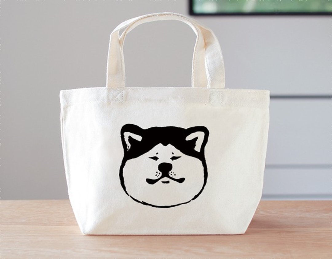 Akita dog mini bag lunch bag dog - 手提包/手提袋 - 棉 白色