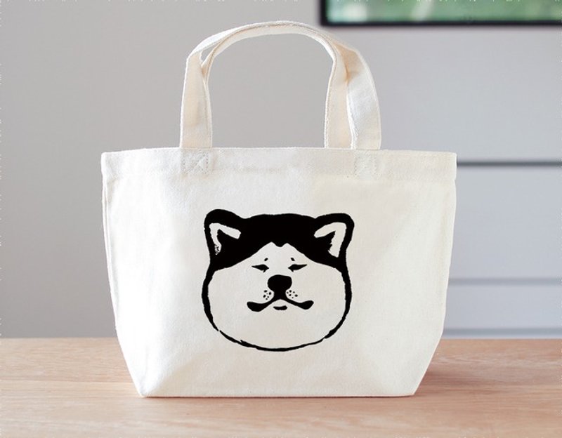 Akita dog mini bag lunch bag dog - 手提包/手提袋 - 棉．麻 白色