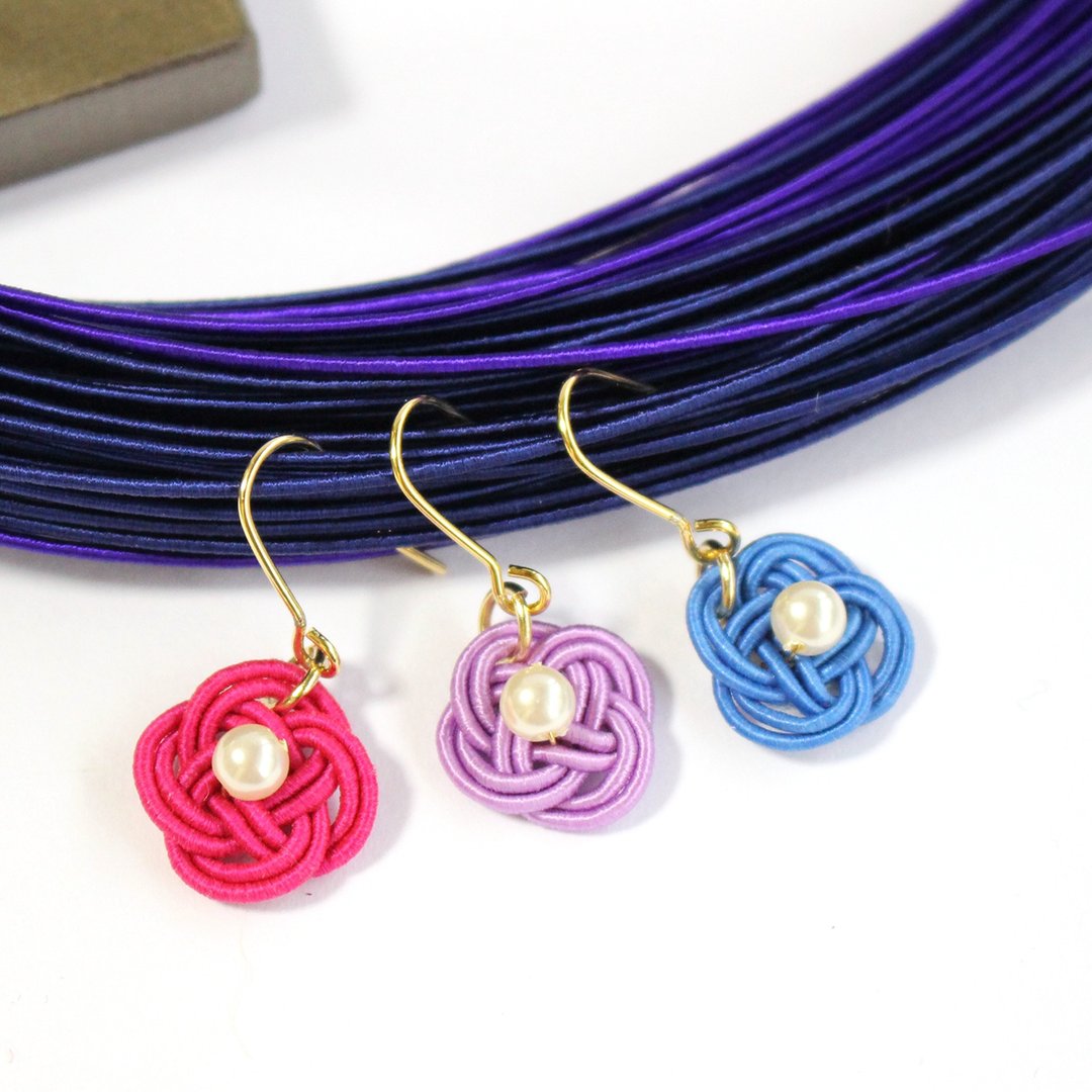 japanese style pierce / mizuhiki / japan / accessory / flower / present - 耳环/耳夹 - 丝．绢 蓝色