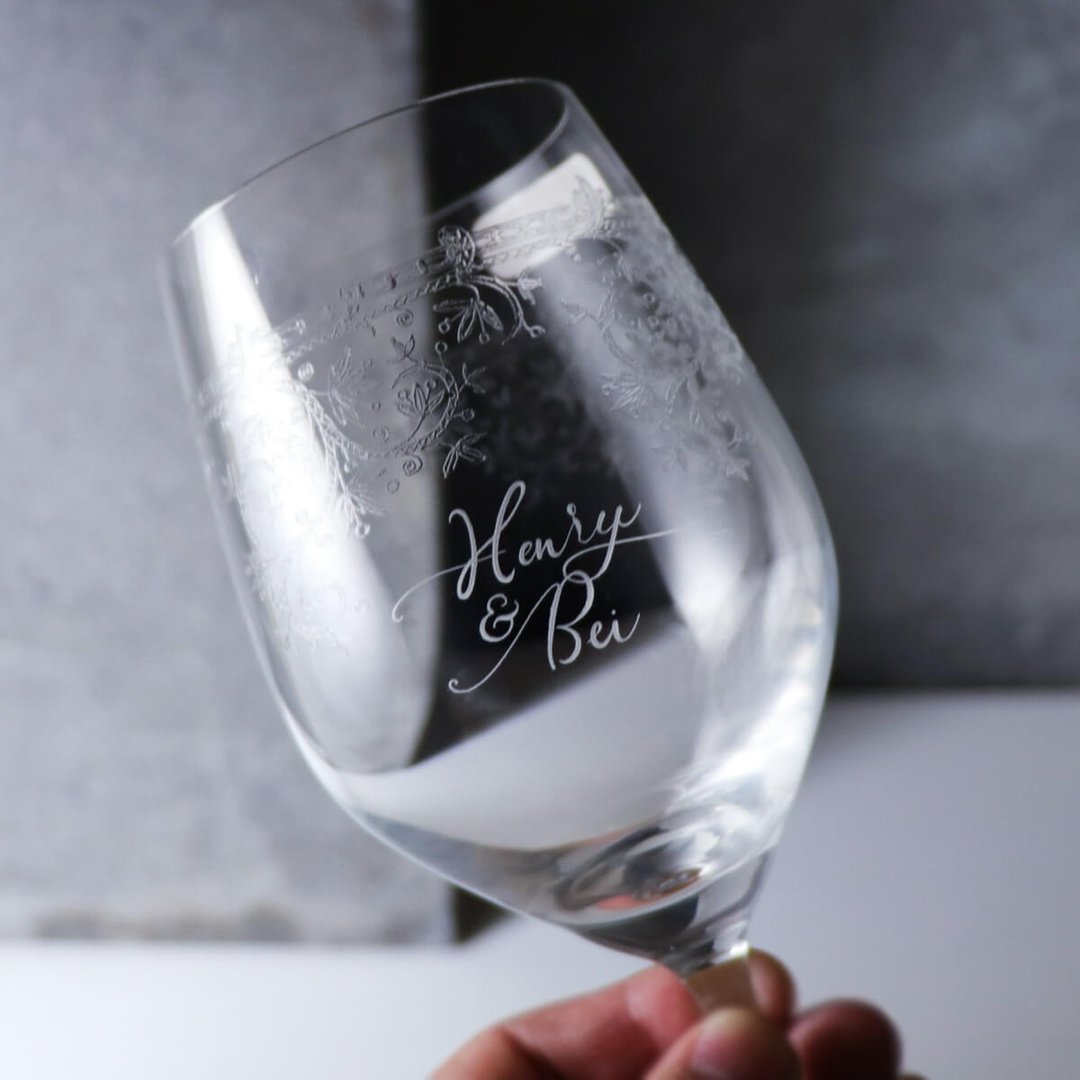 (一对价)340cc【花体字LOGO婚礼专用】德国SPIEGELAU白金水晶对杯 - 酒杯/酒器 - 玻璃 白色