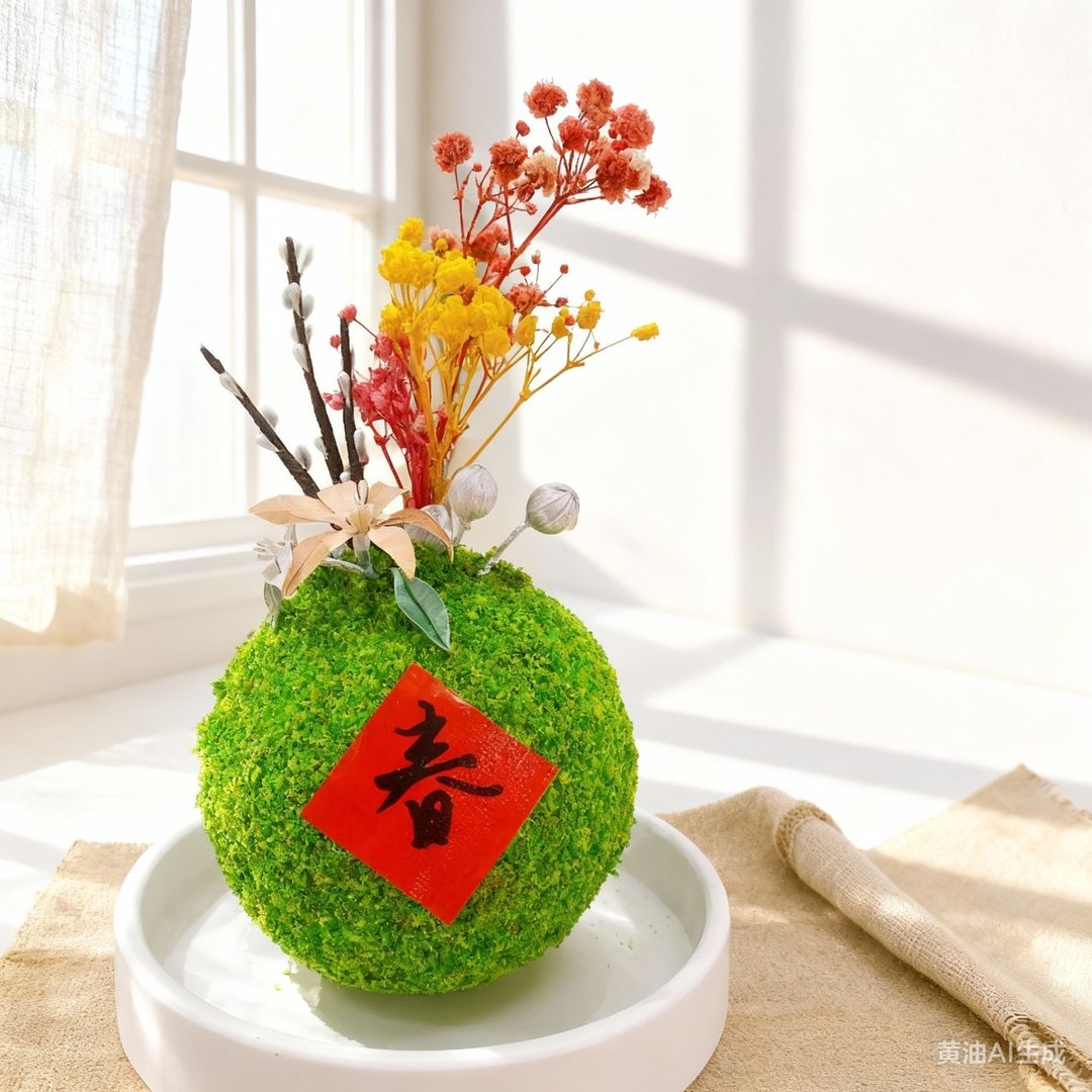新北板桥【仿真贺年缠花银柳苔球】新年装饰 过年 1人成行/文化币 - 植栽 - 其他材质 