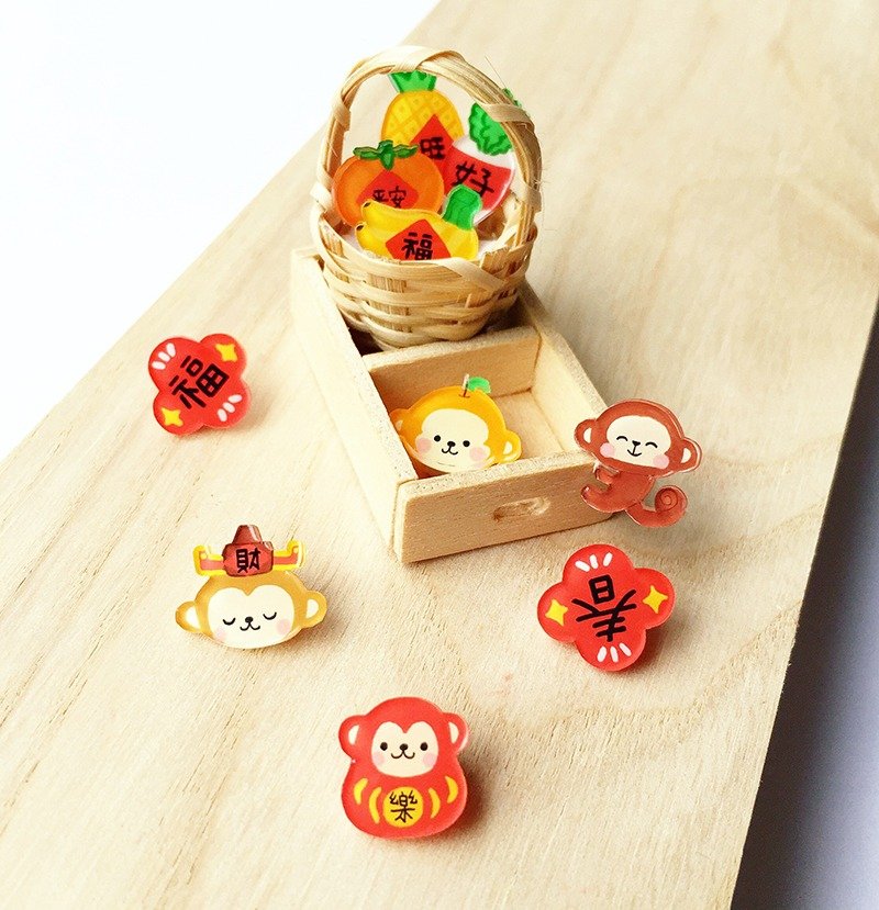 新年到-来一篮扮手礼 手绘耳环/抗敏感钢针/可改耳夹式 - 耳环/耳夹 - 其他材质 红色