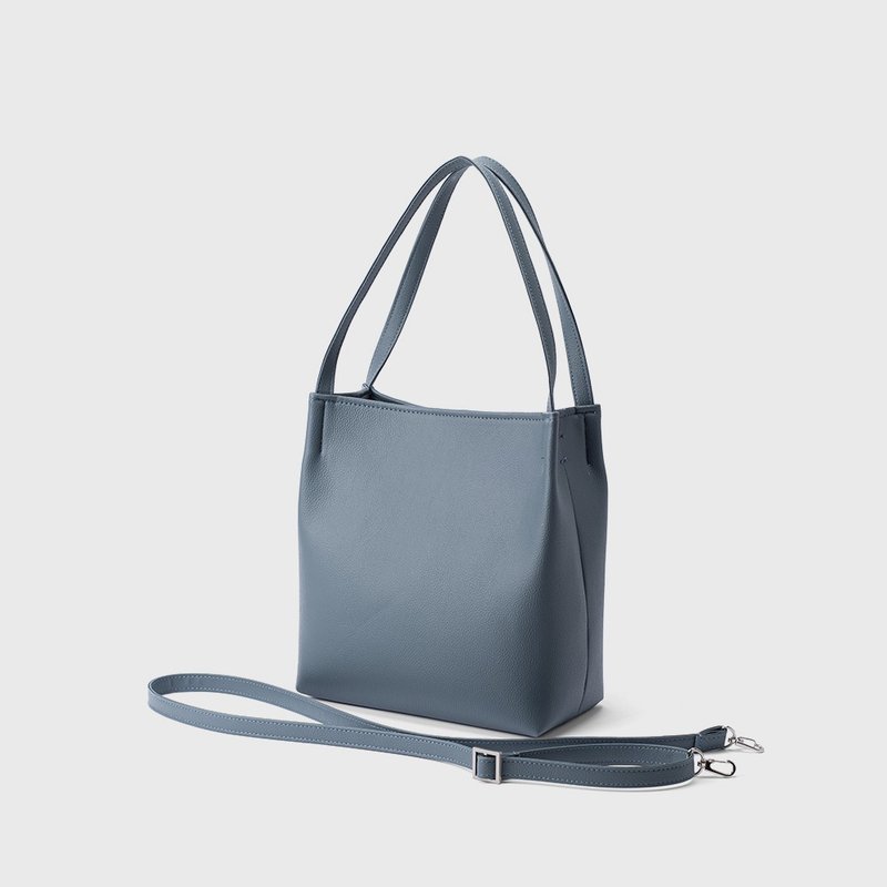 刚好日常通勤双肩包 - 灰青色 - 侧背包/斜挎包 - 人造皮革 蓝色