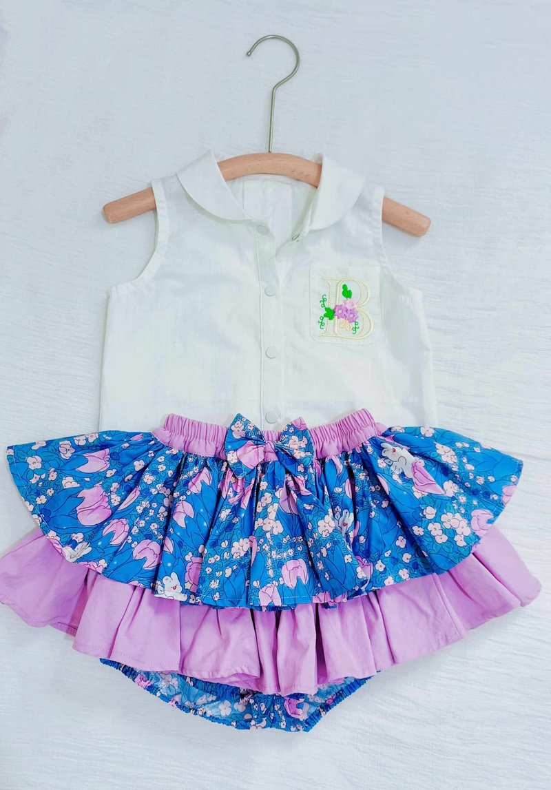 女童炸屁裙/刺绣衬衫/无袖衬衫/安全裤裙/手作童装 - 童装裙 - 棉．麻 