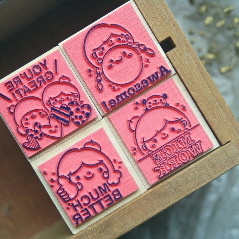 手柄教师印章 / 英语 / 萌萌女孩 (四款可选) - 印章/印台 - 塑料 红色