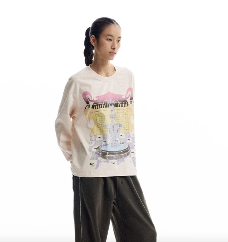 美式复古 涂鸦喷泉梦梦境长袖上衣 - 女装上衣 - 其他材质 多色