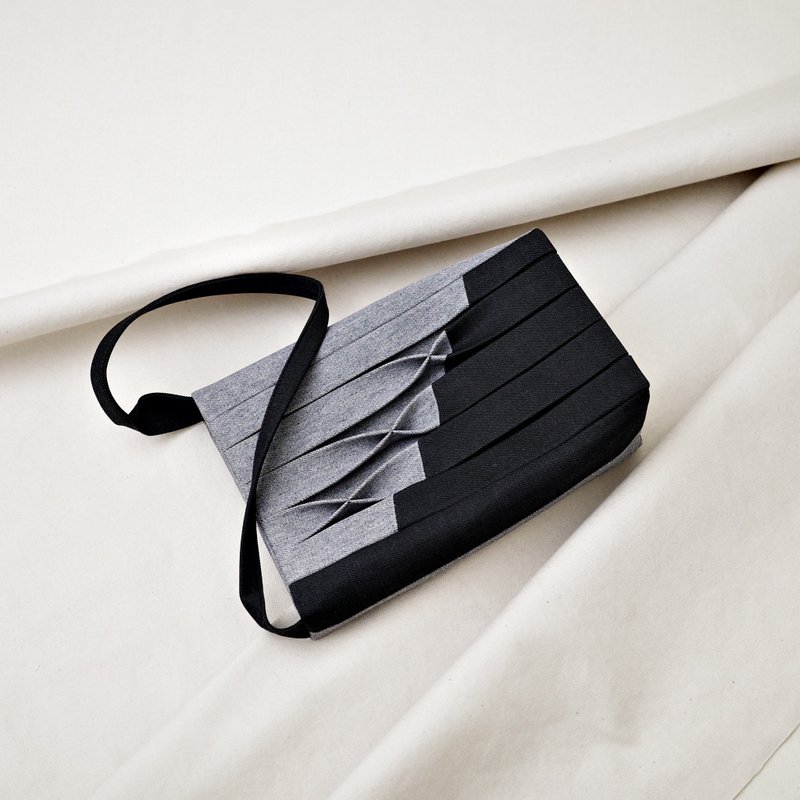 立体打褶 小托特包 / 帆布包 / 手提 侧背 / 双拼色 - 手提包/手提袋 - 棉．麻 蓝色