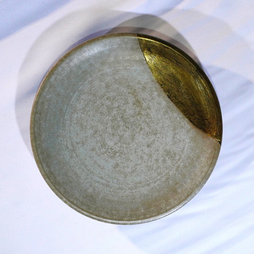青灰末漆艺陶盘约Ø12.3 cm - 浅碟/小碟子 - 陶 蓝色