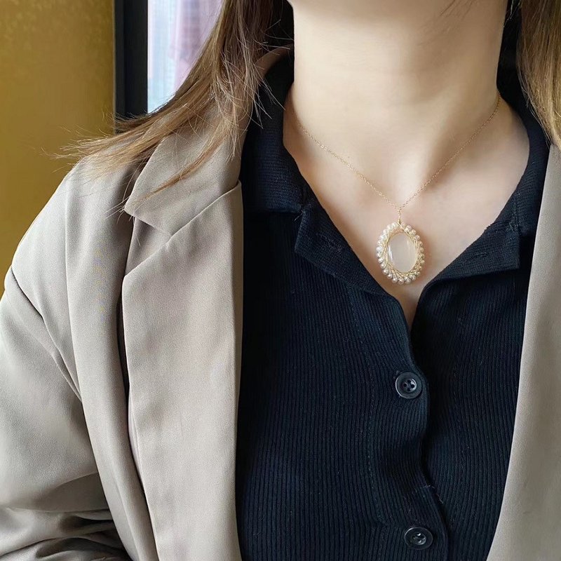 ENDRO ACC 白玉髓珍珠项链 - 项链 - 珍珠 白色