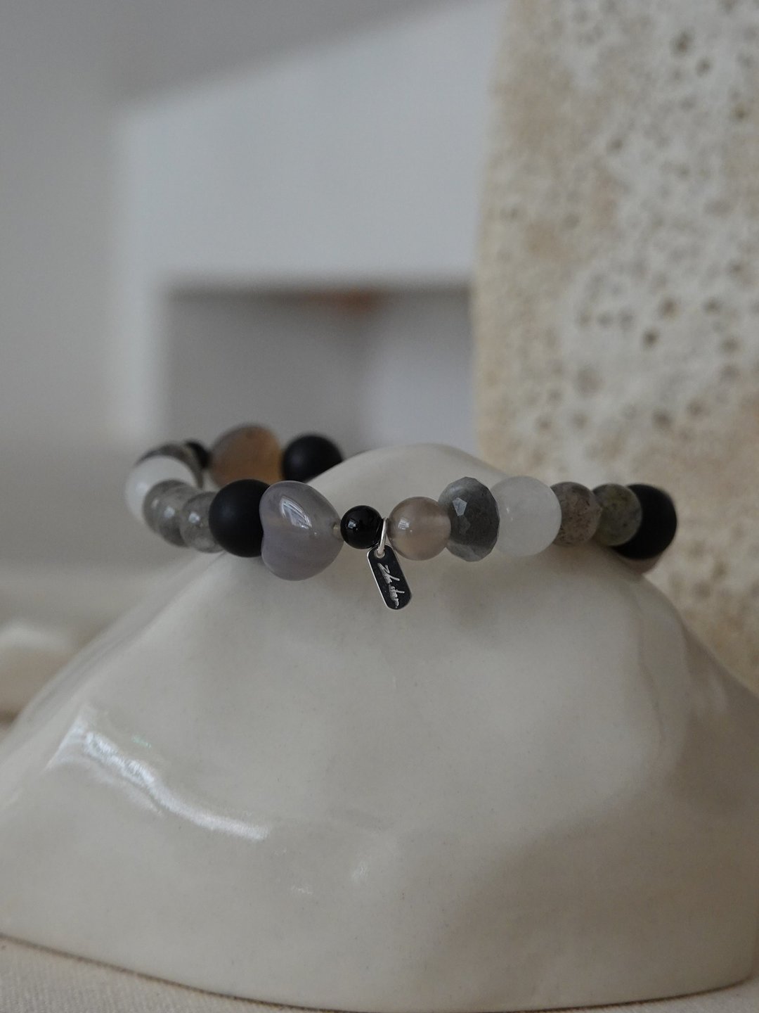 Zhu.handcrafted__静谧留白__纯银/灰玛瑙 - 手链/手环 - 纯银 