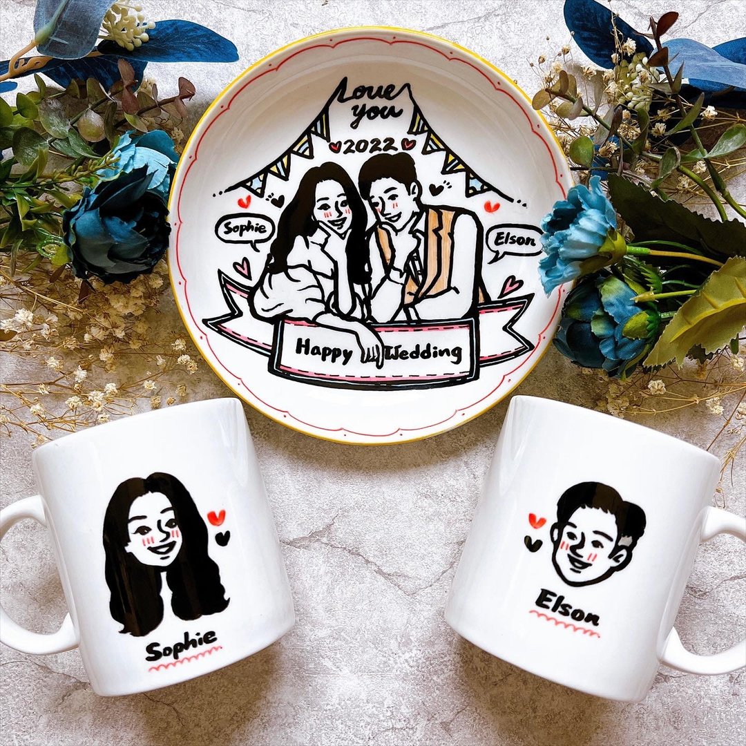 完全定制化/情侣.结婚送礼-马克杯对杯+结婚盘3入组合 - 咖啡杯/马克杯 - 瓷 
