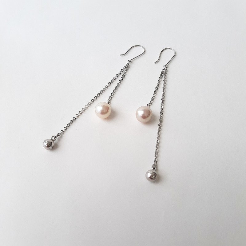 纯银链式耳环 Akoya 真珠 珍珠耳环 Akoya 珍珠 日本珍珠 pearl earrings 珍珠耳环 珍珠耳环 진주귀걸이 - 耳环/耳夹 - 珍珠 