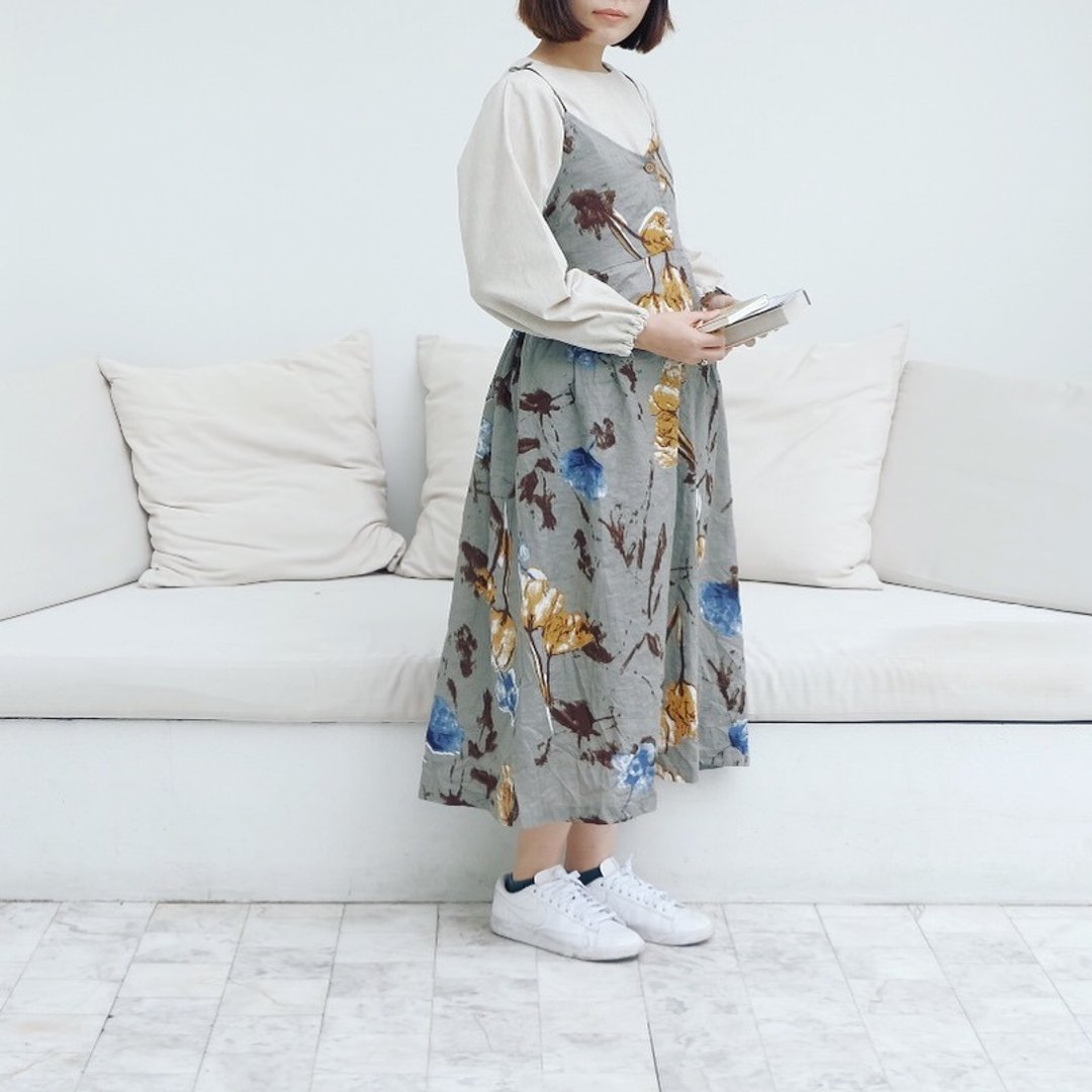 Sunny-Wendy Dress : Green mix Grey Color - 洋装/连衣裙 - 棉 绿色