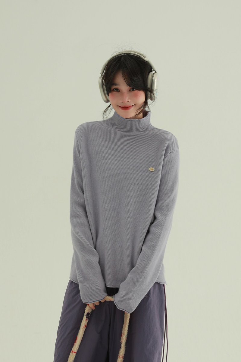 3顏色 絨棉 厚版卷邊半高領貝母扣毛衣 復古慵懶風內搭針織衫 - 女装上衣 - 其他人造纤维 咖啡色